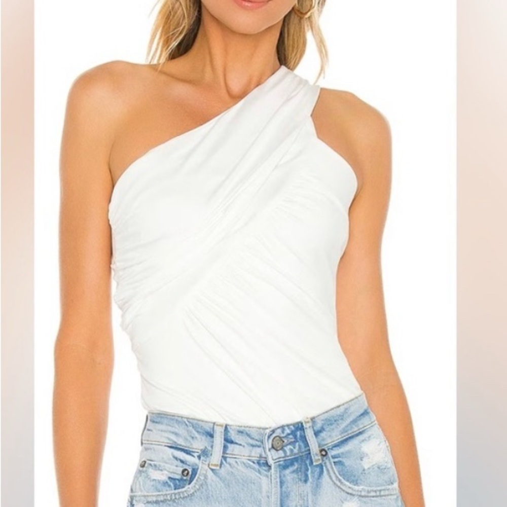 Superdown Bailee White Asymmetrical Fitted Bodysuit